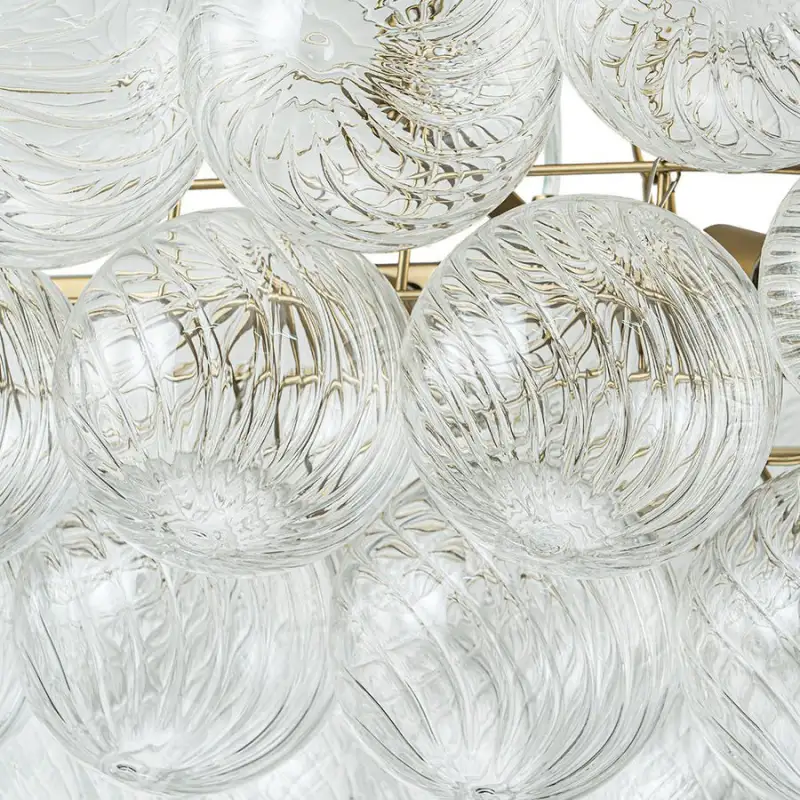 Large Bubble Chandelier Brass  Finish Ribbed Glass Globe 
