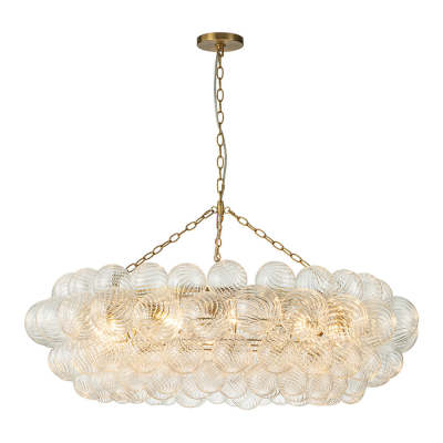 Large Modern Bubble Chandelier Brass Finish Ribbed Glass Globe  01