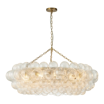 Large Modern Bubble Chandelier Brass Finish Ribbed Glass Globe  01