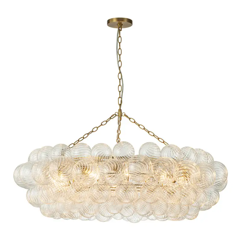 Large Modern Bubble Chandelier Brass Finish Ribbed Glass Globe 