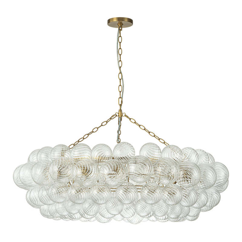 Large Modern Bubble Chandelier Brass Finish Ribbed Glass Globe 