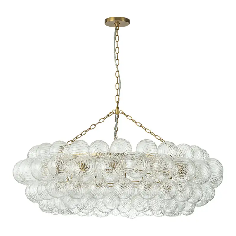 Large Modern Bubble Chandelier Brass Finish Ribbed Glass Globe 