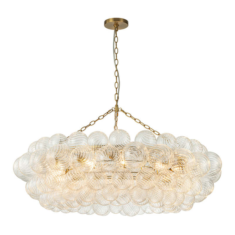 Large Modern Bubble Chandelier Brass Finish Ribbed Glass Globe 
