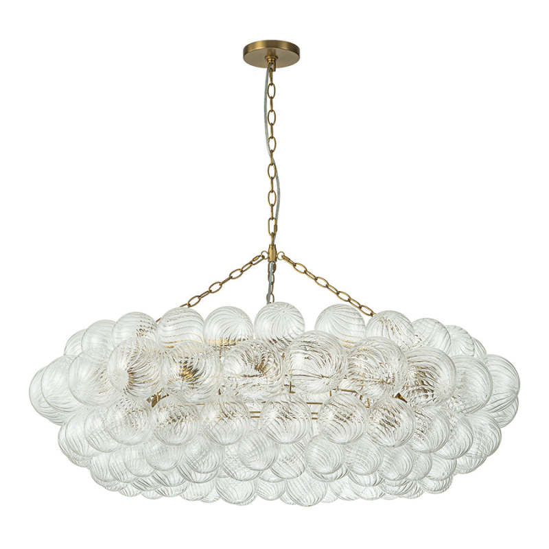 Large Modern Bubble Chandelier Brass Finish Ribbed Glass Globe 