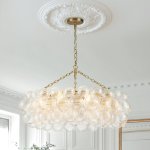 Large Modern Bubble Chandelier Brass Finish Ribbed Glass Globe 
