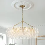 Large Modern Bubble Chandelier Brass Finish Ribbed Glass Globe 