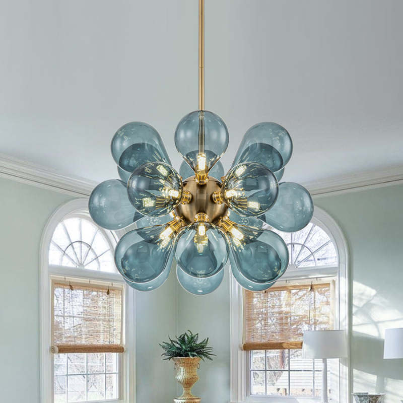 Glass Bubble Chandelier Cluster Style Blue Color