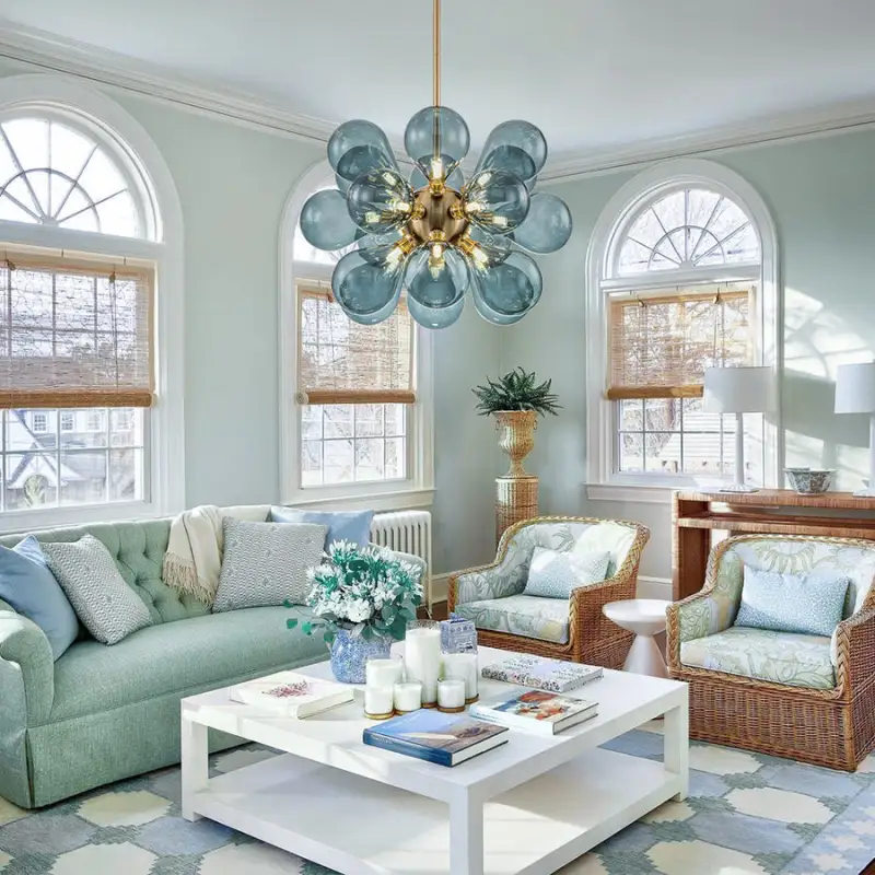 Glass Bubble Chandelier Cluster Style Blue Color