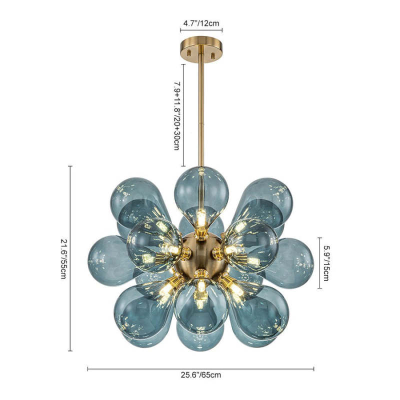 Glass Bubble Chandelier Cluster Style Blue Color