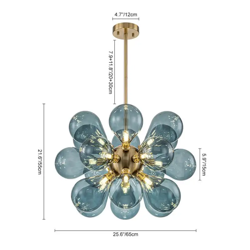Glass Bubble Chandelier Cluster Style Blue Color