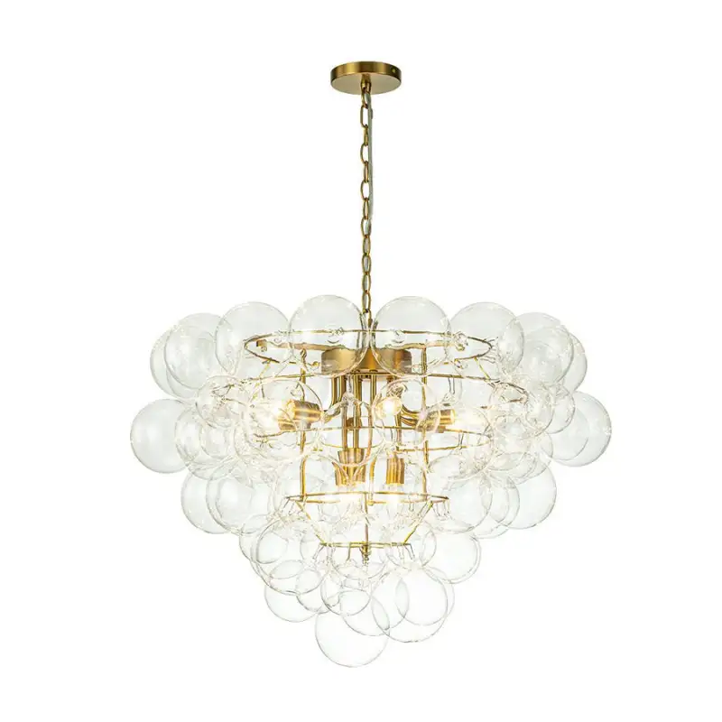 Brass Bubble Chandelier Clear Glass Cluster Style