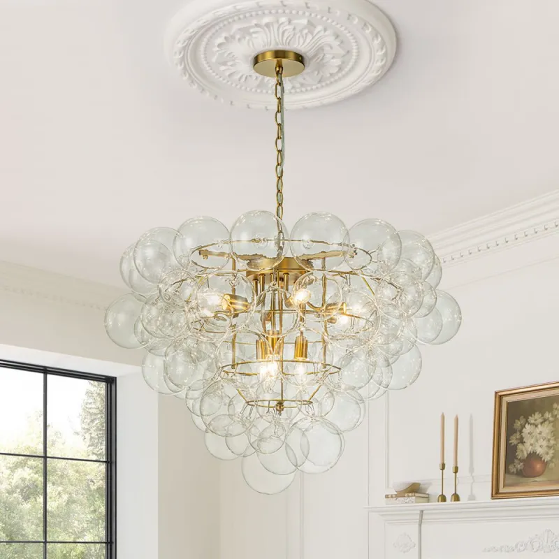 Brass Bubble Chandelier Clear Glass Cluster Style