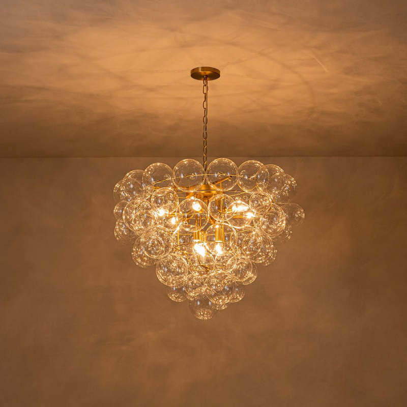 Brass Bubble Chandelier Clear Glass Cluster Style