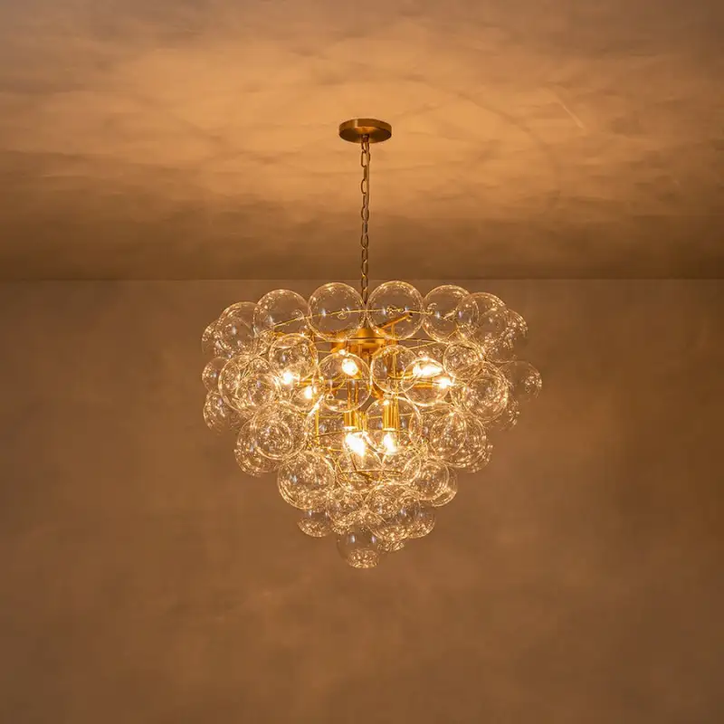 Brass Bubble Chandelier Clear Glass Cluster Style