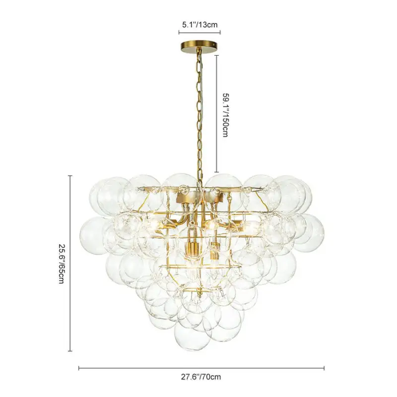 Brass Bubble Chandelier Clear Glass Cluster Style