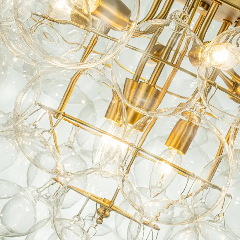 Brass Bubble Chandelier Clear Glass Cluster Style
