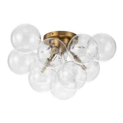 Clear Glass Globe Bubble Ceiling Light 3-Light Cluster Style Brass Finish 01