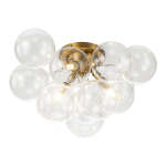 Clear Glass Globe Bubble Ceiling Light 3-Light Cluster Style Brass Finish