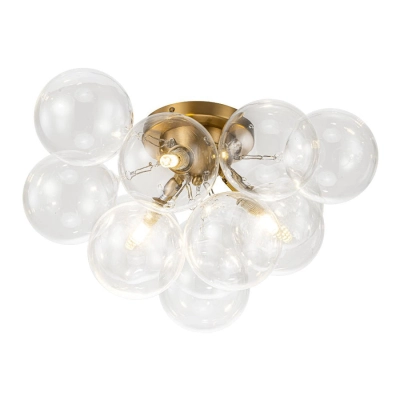 Clear Glass Globe Bubble Ceiling Light 3-Light Cluster Style Brass Finish 02