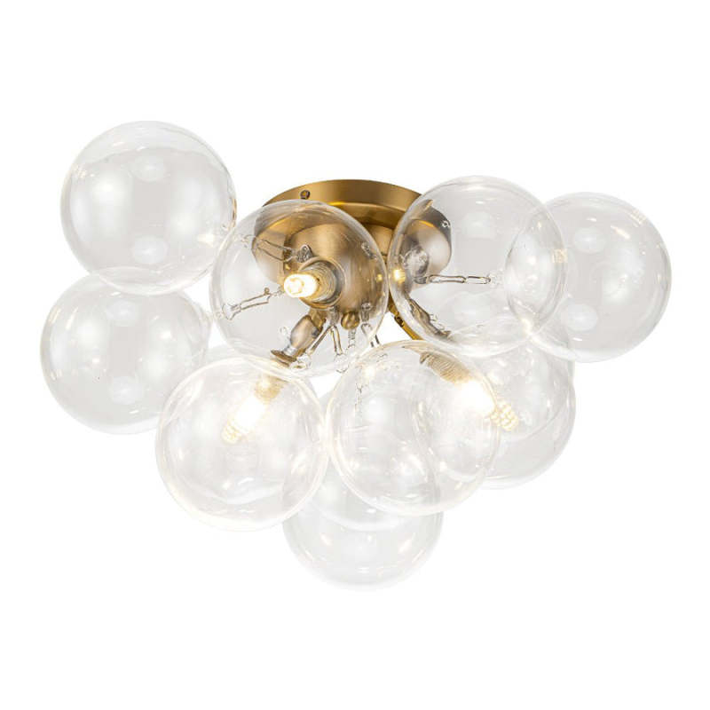 Clear Glass Globe Bubble Ceiling Light 3-Light Cluster Style Brass Finish