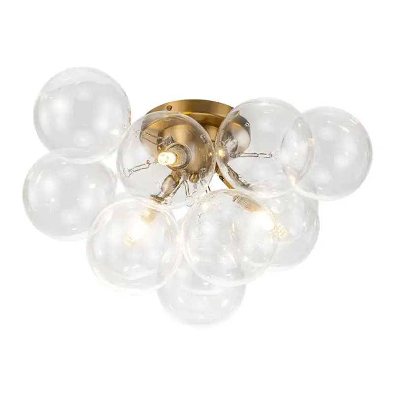 Clear Glass Globe Bubble Ceiling Light 3-Light Cluster Style Brass Finish