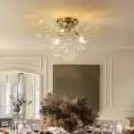 Clear Glass Globe Bubble Ceiling Light 3-Light Cluster Style Brass Finish