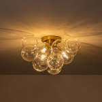 Clear Glass Globe Bubble Ceiling Light 3-Light Cluster Style Brass Finish