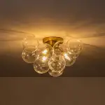 Clear Glass Globe Bubble Ceiling Light 3-Light Cluster Style Brass Finish