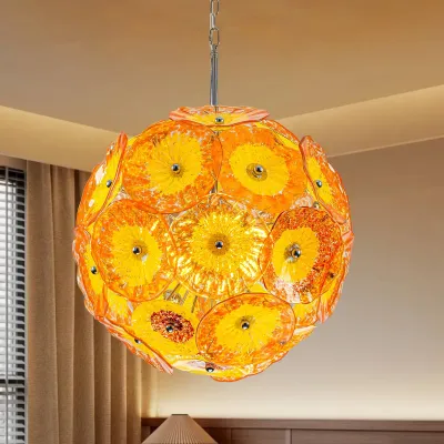 Murano Ceiling Light Blown Glass Plates Chandelier (Orange) 01
