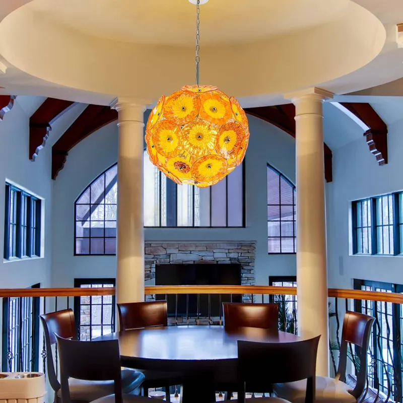 Murano Ceiling Light Blown Glass Plates Chandelier (Orange)