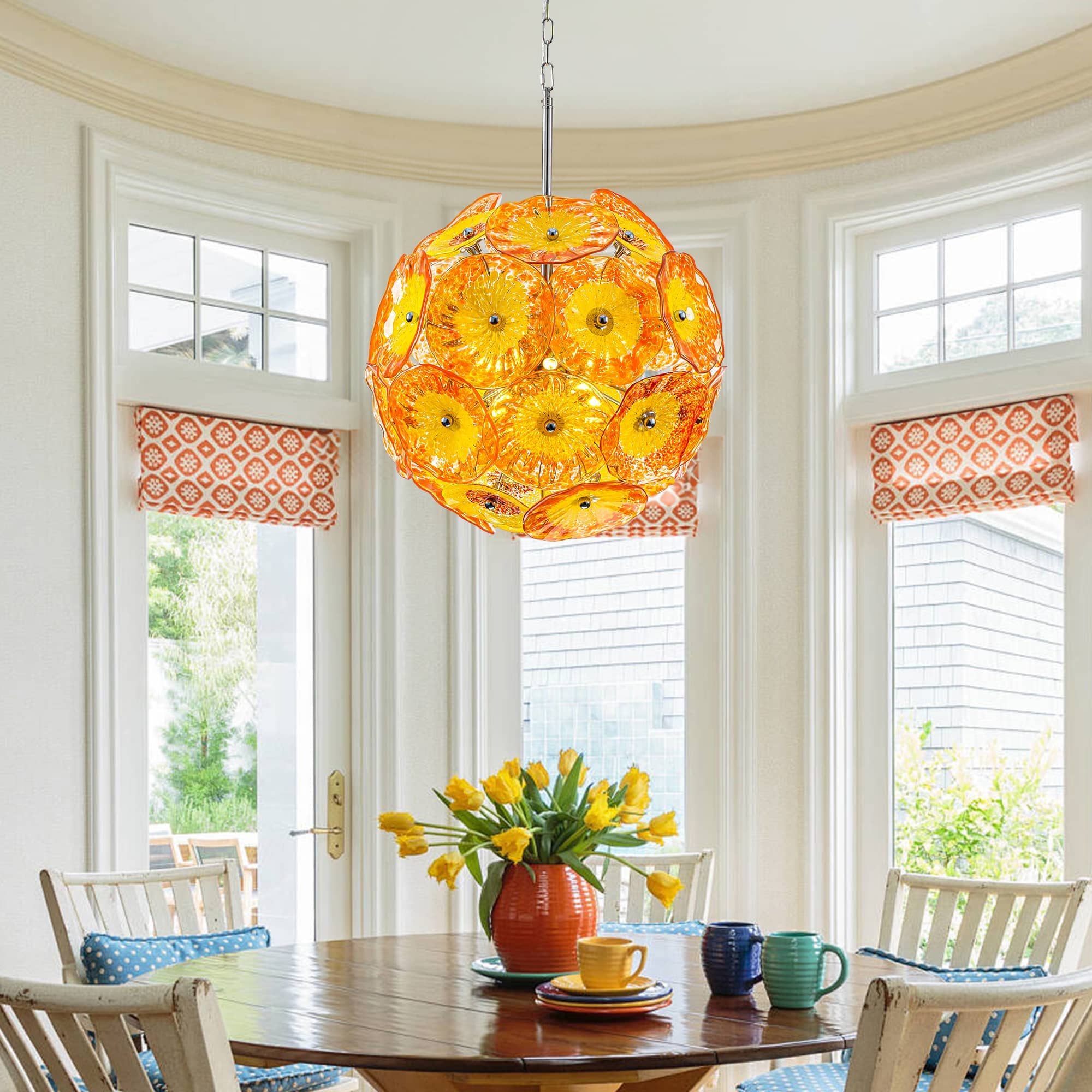 Murano Ceiling Light Blown Glass Plates Chandelier (Orange)