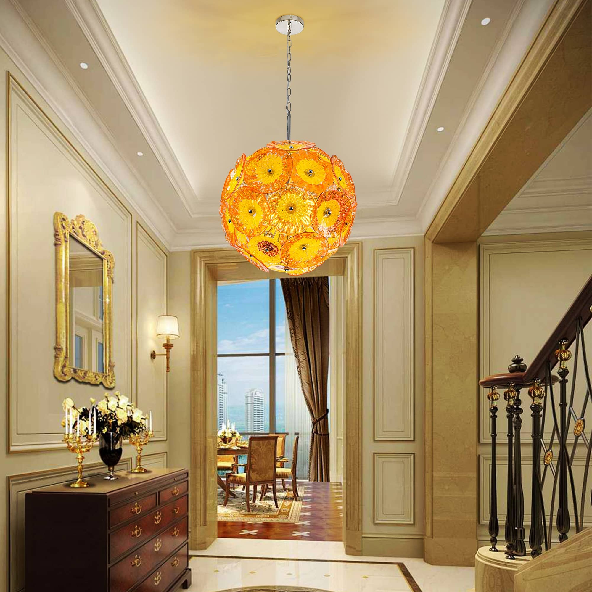 Murano Ceiling Light Blown Glass Plates Chandelier (Orange)