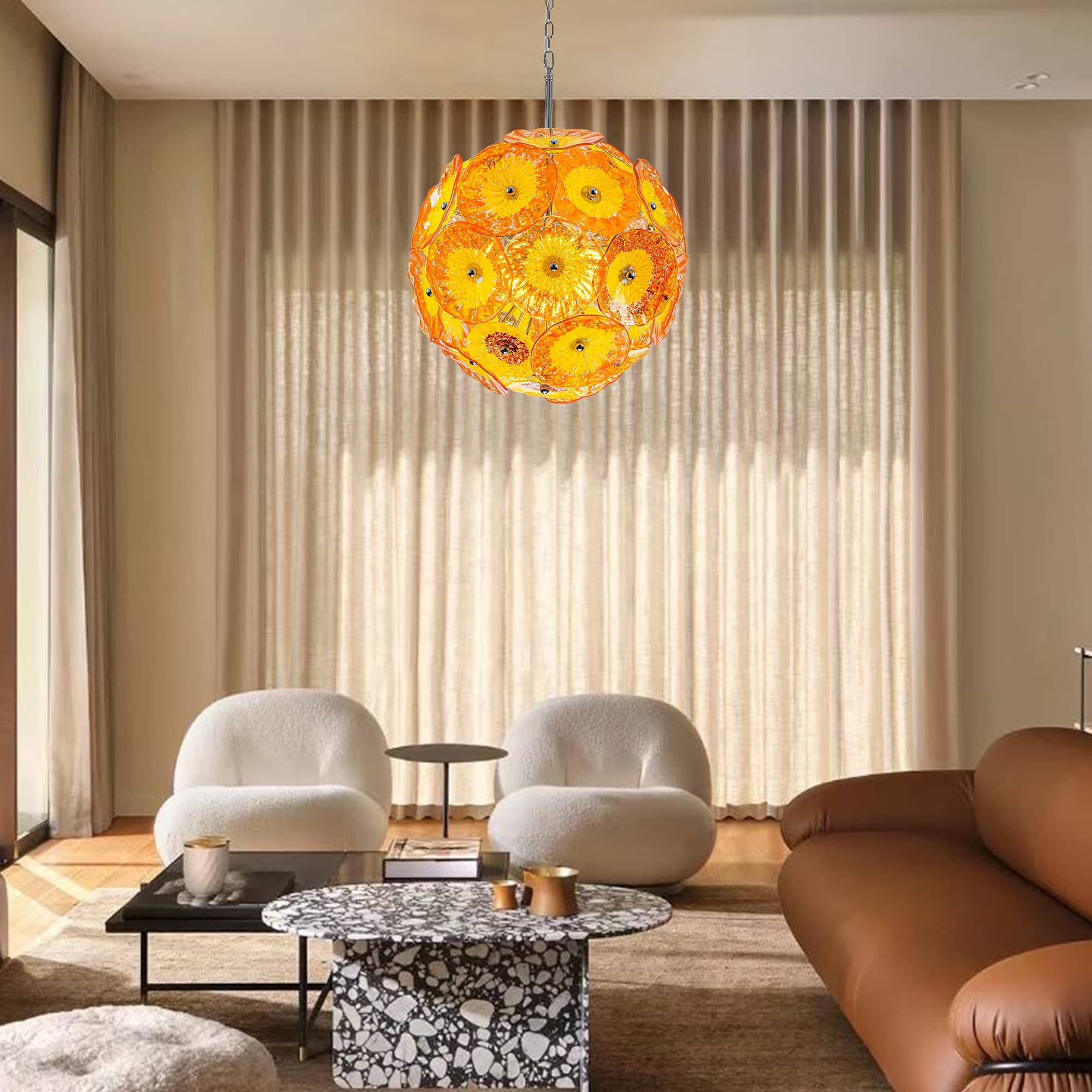 Murano Ceiling Light Blown Glass Plates Chandelier (Orange)