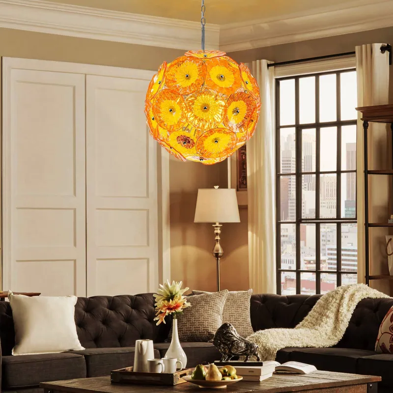Murano Ceiling Light Blown Glass Plates Chandelier (Orange)