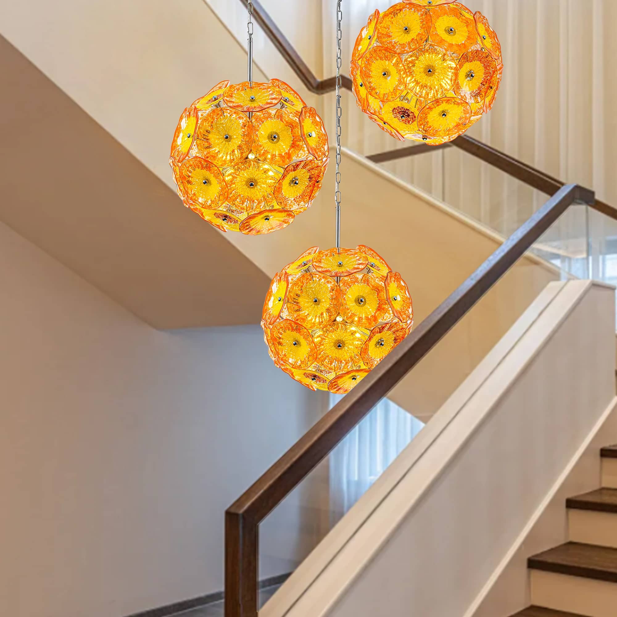 Murano Ceiling Light Blown Glass Plates Chandelier (Orange)