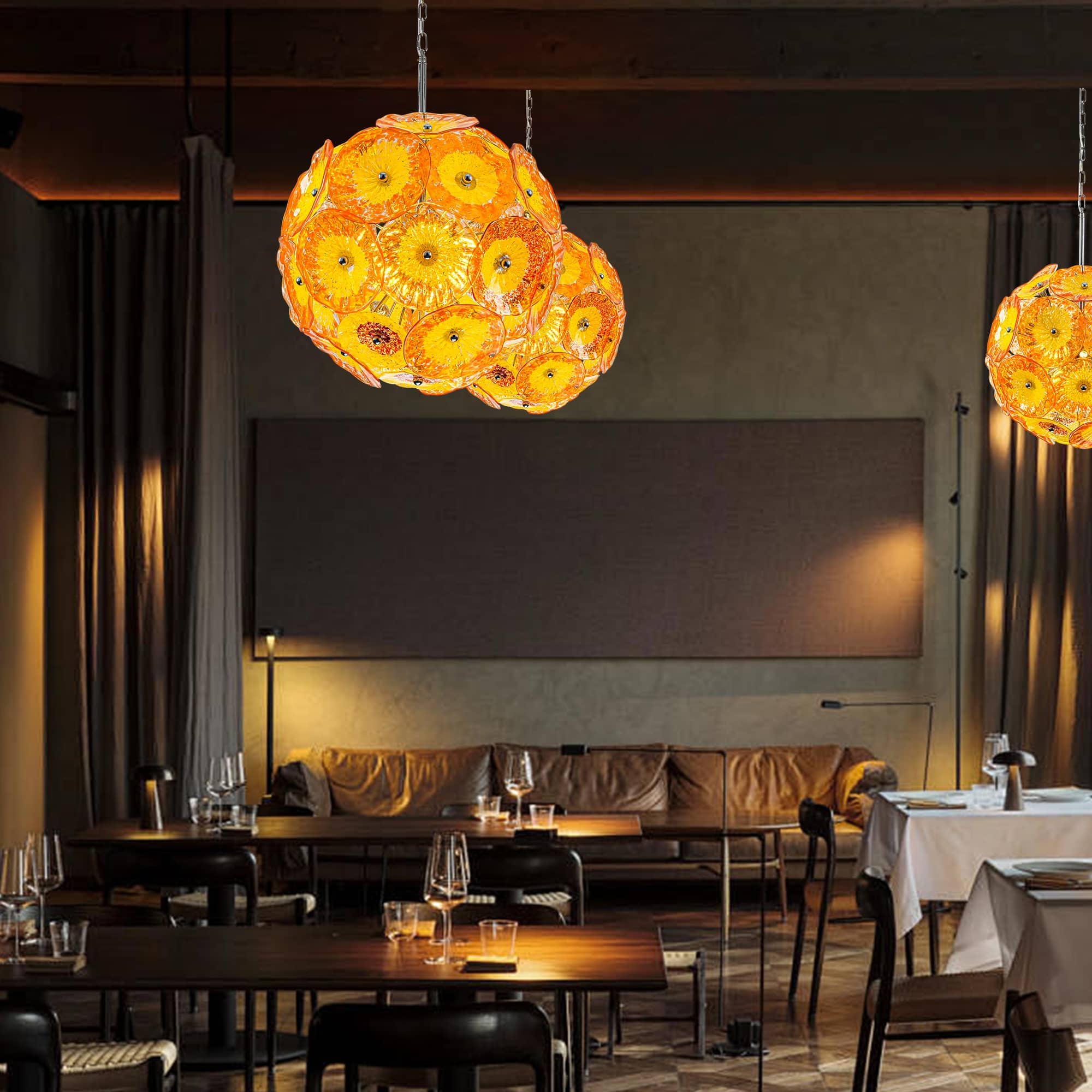 Murano Ceiling Light Blown Glass Plates Chandelier (Orange)