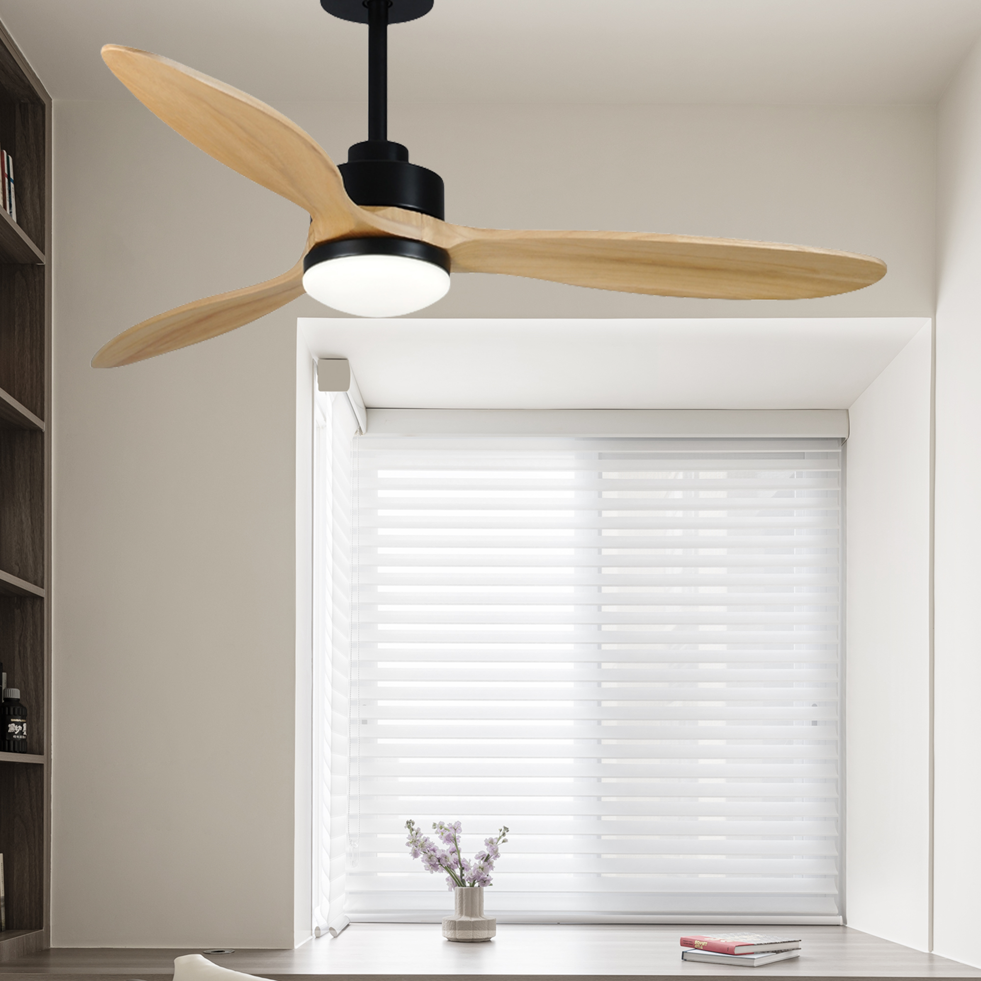 Modern chandeliers ceiling fans with lights white（black） wood color 52inch