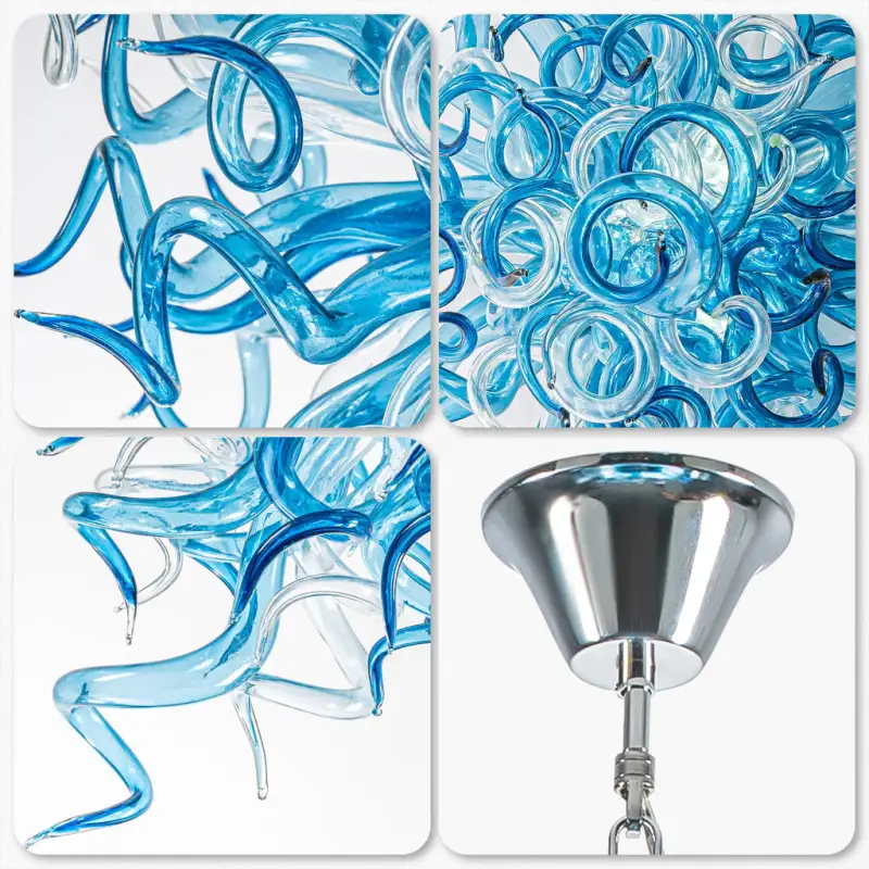 Chihuly Style Chandelier (Blue And Clear)