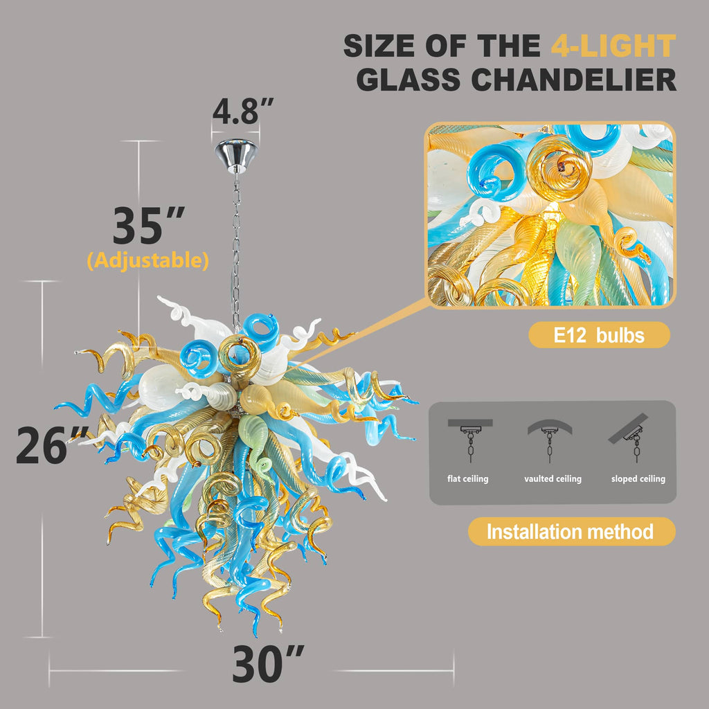 Murano Glass Light Pendant Chihuly Style Chandelier  (Multi Colors) 