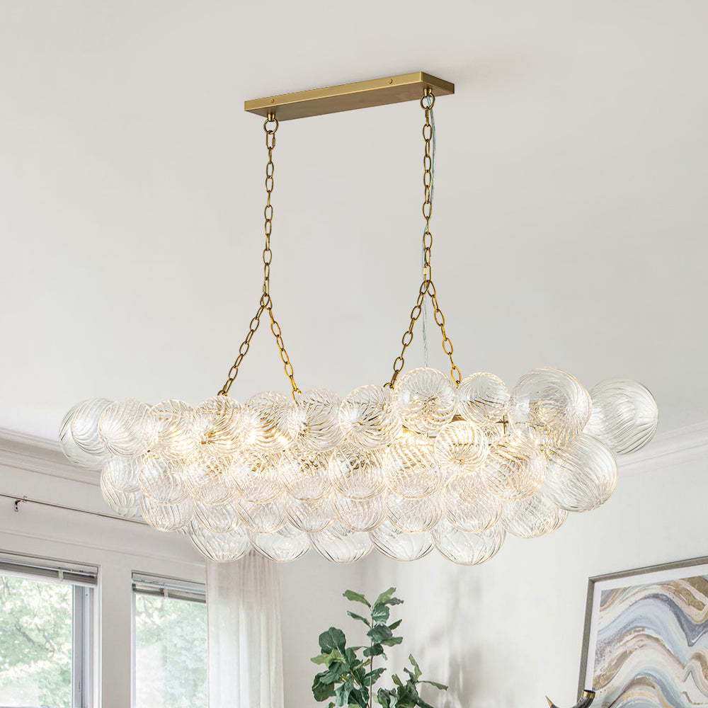 Large Bubble Chandelier Brass  Finish Ribbed Glass Globe 