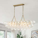 Large Bubble Chandelier Brass  Finish Ribbed Glass Globe 
