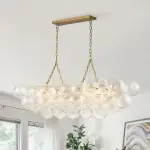 Large Bubble Chandelier Brass  Finish Ribbed Glass Globe 