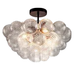 Modern Bubble Chandelier Black Finish and Clear Ribbed Blown Glass