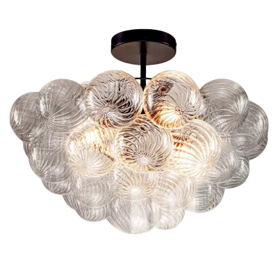 Modern Bubble Chandelier Black Finish and Clear Ribbed Blown Glass 01