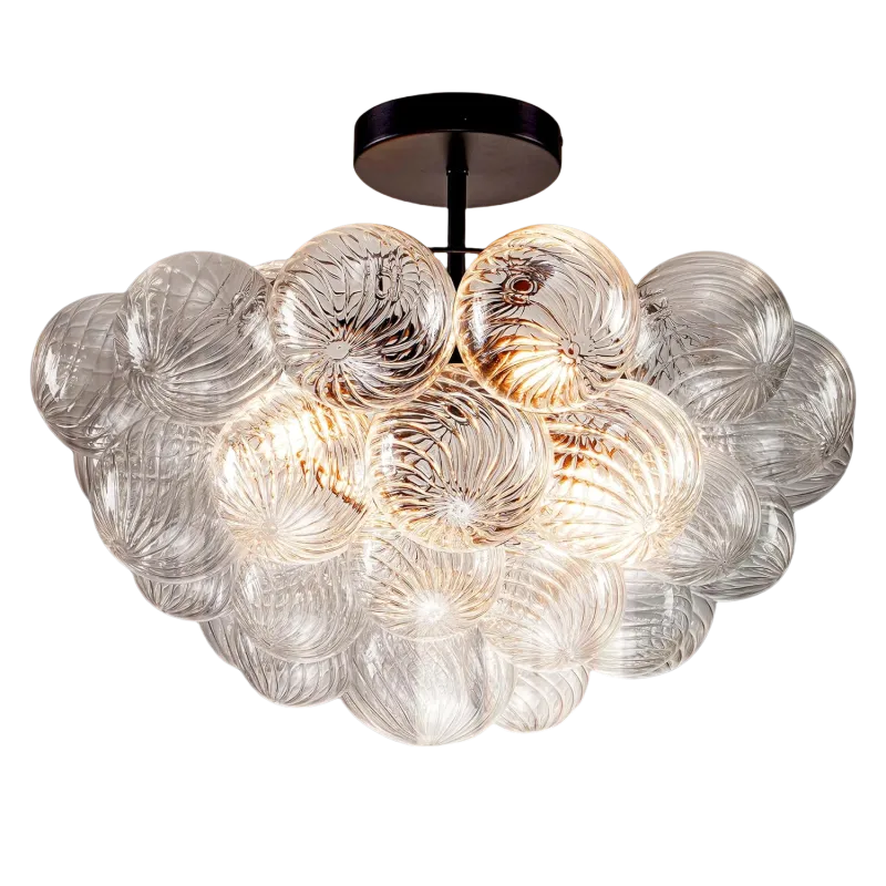 Modern Bubble Chandelier Black Finish and Clear Ribbed Blown Glass