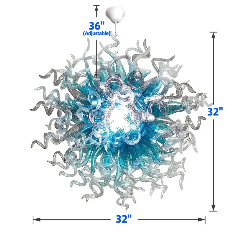 Chihuly Style Chandeliers Hand Blown Glass Chandelier  (Light Blue And Clear)