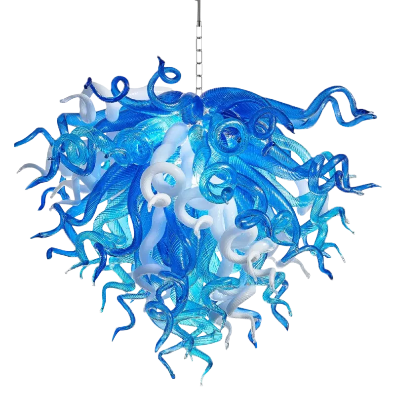 Chihuly Style Chandelier Murano Glass Light Pendant (Blue And White Color)