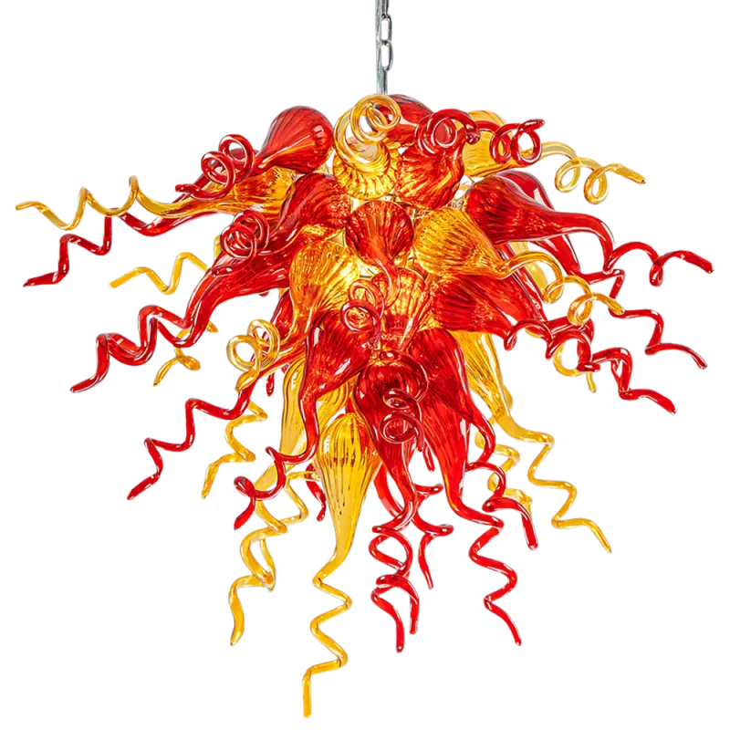 Chihuly Style Chandelier Hand Blown Glass Chandelier (Amber With Red)