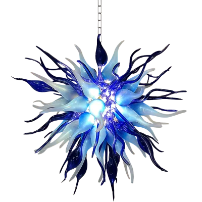 Chihuly Style Chandelier Hand Blown Glass Chandelier (Deep Blue And Frosted White Colors) 01