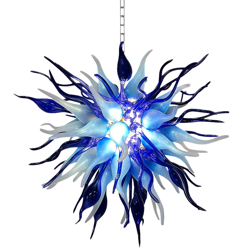 Chihuly Style Chandelier Hand Blown Glass Chandelier (Deep Blue And Frosted White Colors)